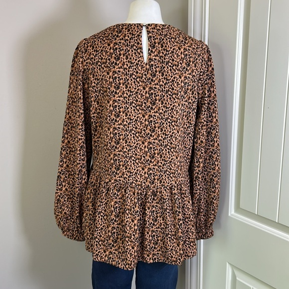 Tuckernuck Pomander Place Leopard Carlota Peplum Blouse Puff Sleeve Top Sz S - Picture 5 of 11